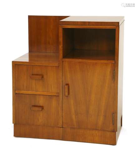 An Art Deco walnut bedside cabinet,