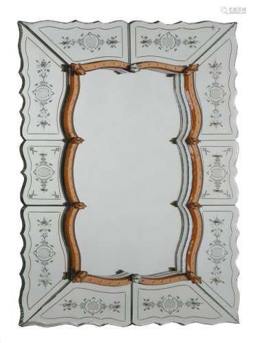 A French multiplate wall mirror,