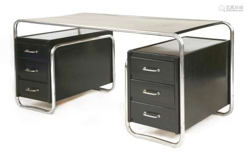 An ebonised and chrome desk,