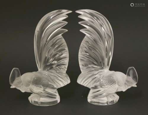 Two Lalique 'Coq Nain' glass car mascots,