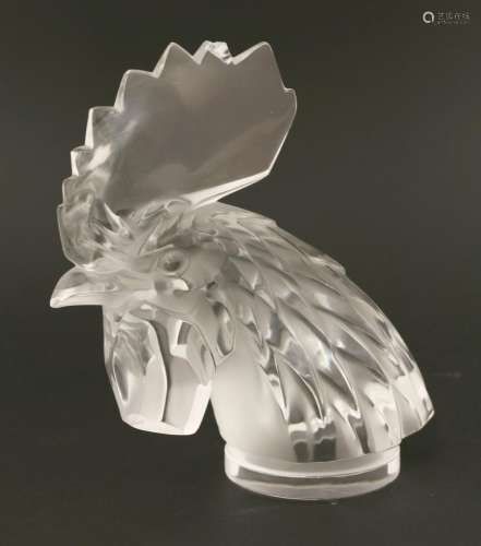 A Lalique 'Tete de Coq' glass car mascot,