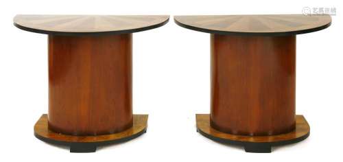 A pair of Art Deco walnut inlaid console tables,