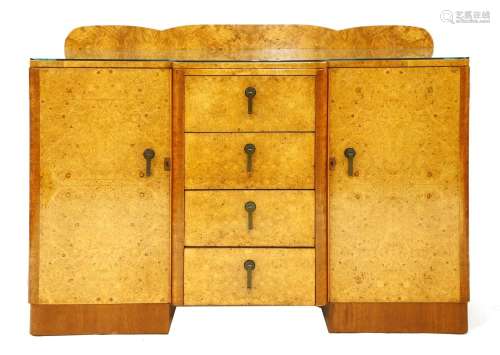 An Art Deco burr maple side cabinet,