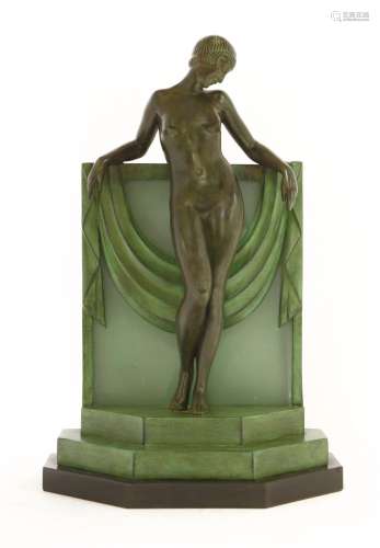 An Art Deco patinated bronze lamp base,