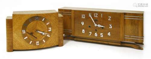 An Art Deco walnut mantel clock,