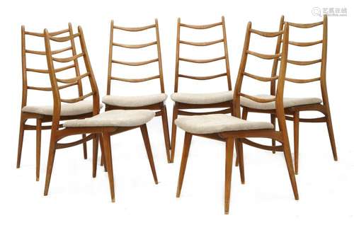 Six teak dining chairs,