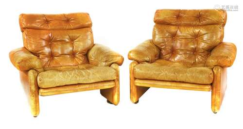 A pair of tan leather 'Coronado' armchairs,