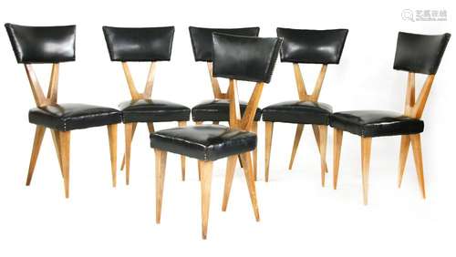 A set of six Italian walnut dining chairs,