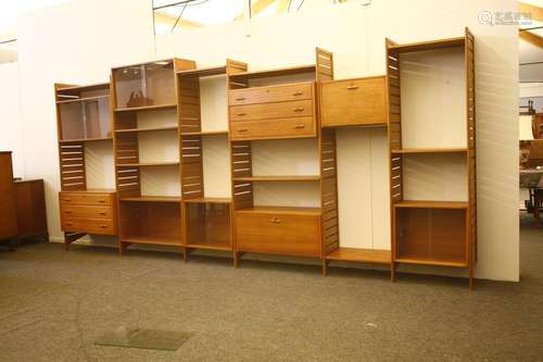 A Ladderax modular teak shelving unit,