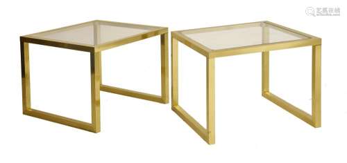 A pair of brass side tables,