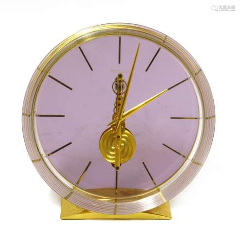 A Jaeger-LeCoultre perspex and gilt metal skeleton table clock,