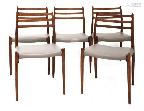 Five Danish rosewood model 78 dining chairs, §