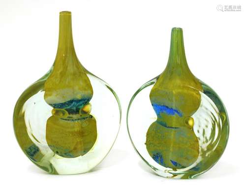 Two Mdina fish glass vases,