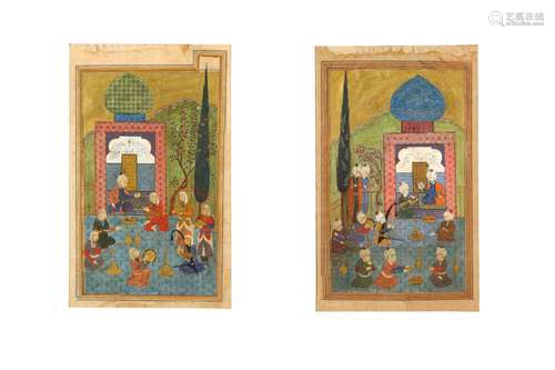 TWO PAINTINGS OF COURT GATHERINGS