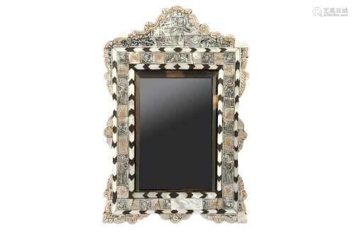 A WOODEN MOTHER-OF-PEARL INLAID MIRROR