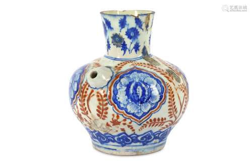 *A SAFAVID BLUE AND RED POTTERY WATER PIPE BASE (QALYAN)