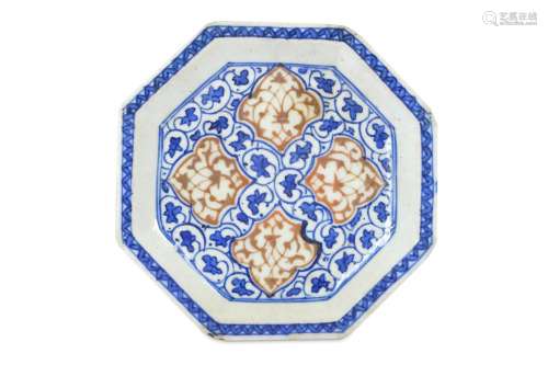 *A SAFAVID BLUE AND RED POTTERY DISH