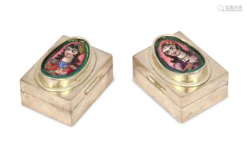 *TWO SILVER BOXES WITH PAINTED ENAMEL PORTRAITS