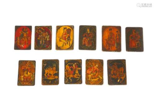 A GROUP OF ELEVEN LACQUERED PAPIER-MÂCHÉ PLAYING CARDS