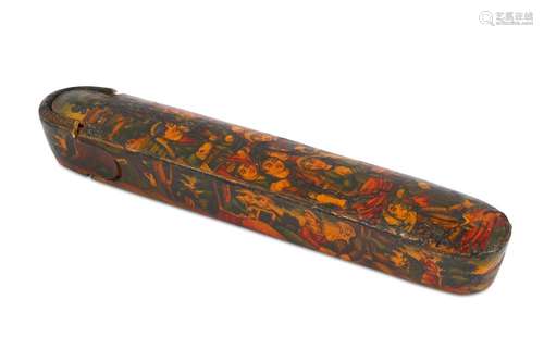 A QAJAR LACQUERED PAPIER-MÂCHÉ PEN CASE (QALAMDAN)