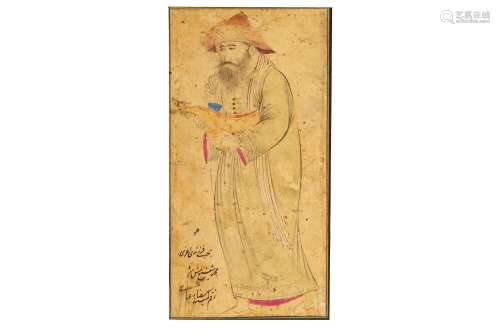 *A DERVISH HOLDING A WATERSKIN AND CUP