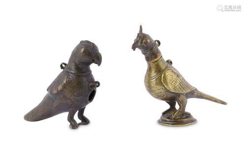 TWO BIRD-SHAPED BRONZE FINIALS