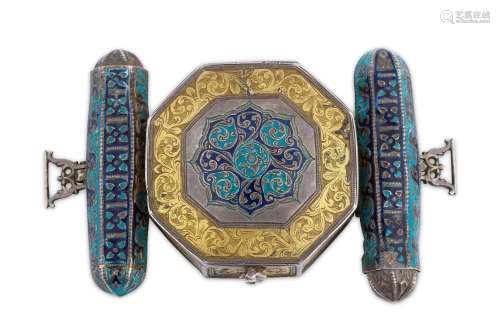 AN OCTAGONAL ENAMELLED SILVER BAZUBAND (ARM-BAND)