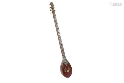 AN INDIAN BONE, MOTHER-OF-PEARL AND IVORY-INLAID SITAR