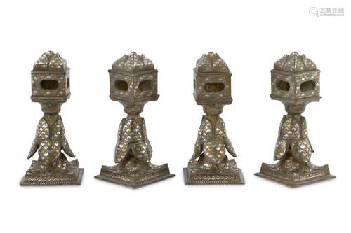 FOUR BIDRI SILVER AND COPPER-INLAID CHARPAI LEGS