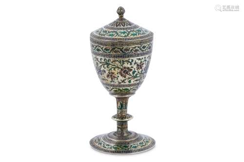 AN ENAMELLED PARCEL-GILT SILVER LIDDED CUP