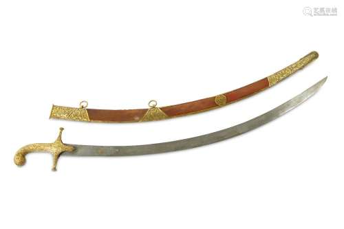 A GILT COPPER-HILTED KUTCH SWORD (SHAMSHIR)