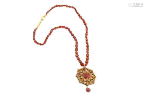 A SPINEL AND POLKI DIAMOND NECKLACE