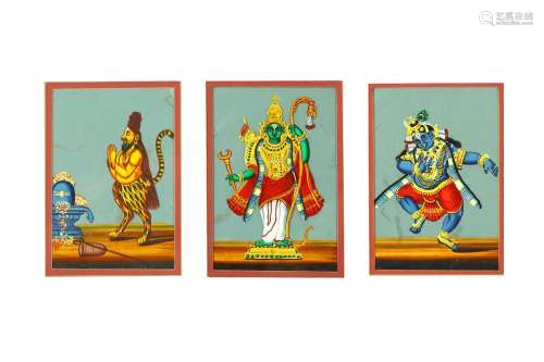 THREE MICA PAINTINGS WITH HINDU GODS