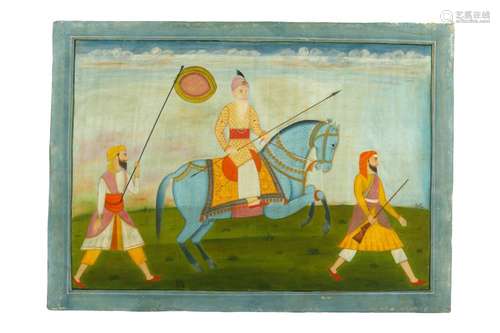 A LARGE EQUESTRIAN PORTRAIT OF RANJIT SINGH