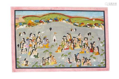 KRISHNA AND THE GOPIS IN THE POND