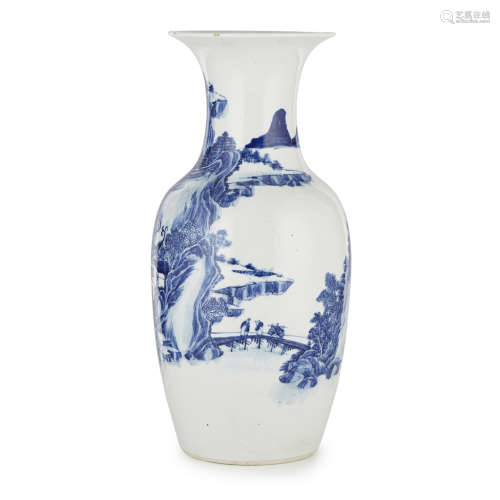 BLUE AND WHITE 'LANDSCAPE' VASE LATE QING DYNASTY/REPUBLIC PERIOD crisply painted in bright cobalt