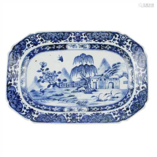 COLLECTION OF BLUE AND WHITE DISHES LATE 19TH-20TH CENTURY comprising four dishes of rectangular