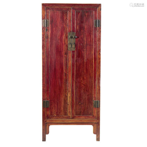 HARDWOOD CABINET QING DYNASTY, 19TH CENTURY with two single panel doors, resting on slightly splayed