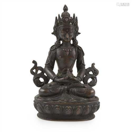 BRONZE VAJRASATTVA QING DYNASTY, 19TH CENTURY holding a vajra with both hands, seated in