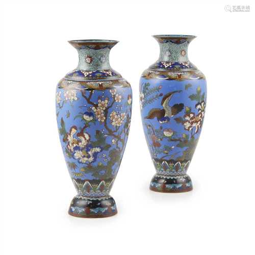 PAIR OF CLOISONNÉ ENAMEL VASES 19TH-20TH CENTURY the baluster shaped body enamelled with lotus,
