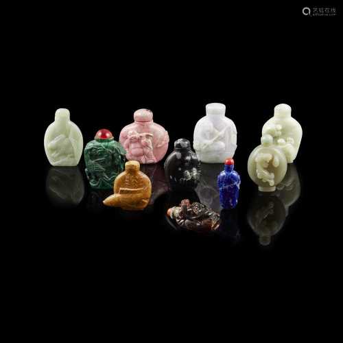 COLLECTION OF TEN HARD STONE SNUFF BOTTLES QING DYNASTY - REPUBLIC PERIOD, 20TH CENTURY of