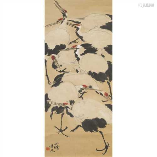 CHINESE SCROLL PAINTING 'CRANES
