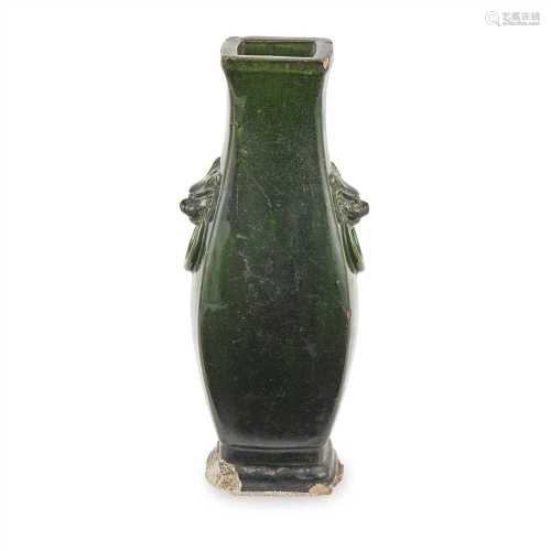 DARK-GREEN GLAZED VASE QING DYNASTY, 19TH CENTURY imitating archaic bronze style, the slight bulbous