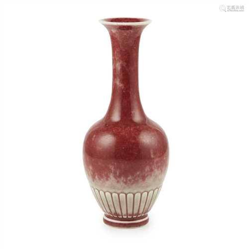 ? CHINESE RED-GLAZED VASE KANGXI MARK BUT LATER the slender neck with flared rim, tapering bulbous