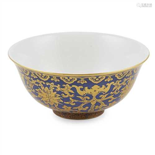 GUILT DECORATED BLUE-GROUND BOWL DAOGUANG MARK BUT PROBABLY LATER the body delicately painted in