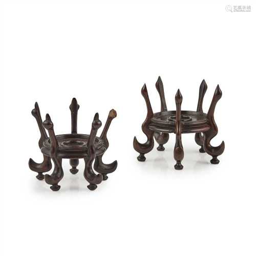 TWO CHINESE HARDWOOD STANDS LATE QING DYNASTY- REPUBLIC PERIOD, 19TH CENTURY one larger, each with