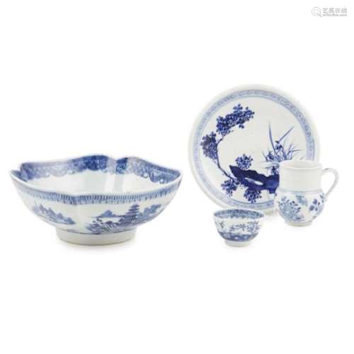 COLLECTION OF BLUE AND WHITE EXPORT PORCELAIN QING DYNASTY, 19TH CENTURY AND LATER comprising a deep