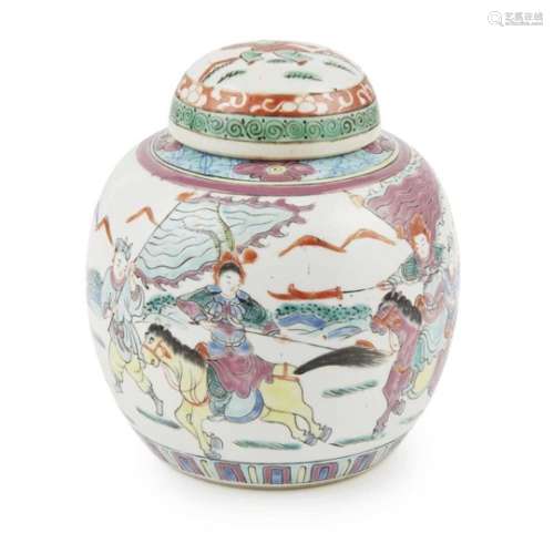 FAMILLE ROSE GINGER JAR WITH LID YONGZHENG MARK BUT PROBABLY 19TH CENTURY of conventional form,