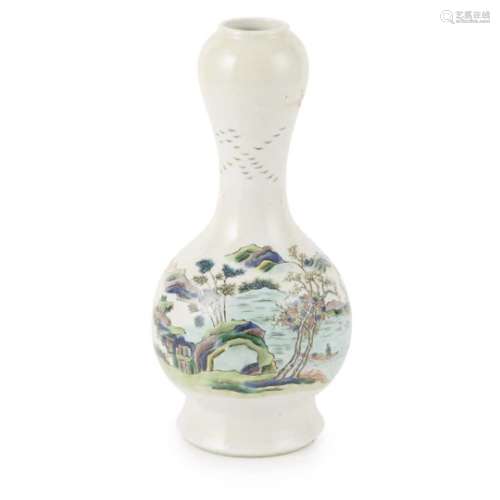 WUCAI FAMILLE VERTE VASE KANGXI MARK BUT LATER the garlic bulb top above tapering neck and