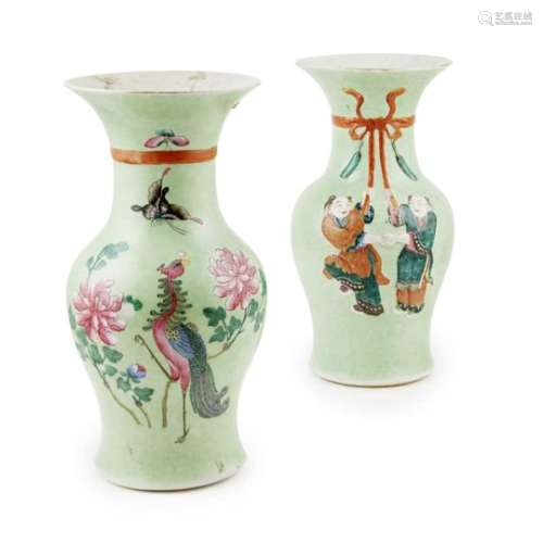 PAIR OF FAMILLE ROSE VASES LATE QING DYNASTY, LATE 19TH/EARLY 20TH CENTURY each of baluster shaped